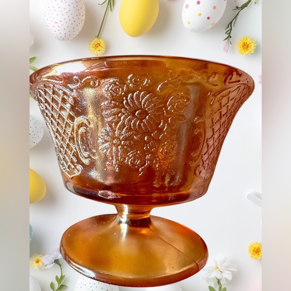 Federal Glass (Set of 2) Normandie “Bouquet and Lattice” footed dessert cups